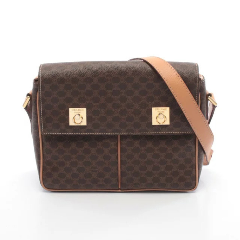 Celine Macadam Shoulder Bag Canvas Leather Brown